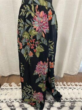 Black Floral Maxi Skirt with Pink & Green Blooms